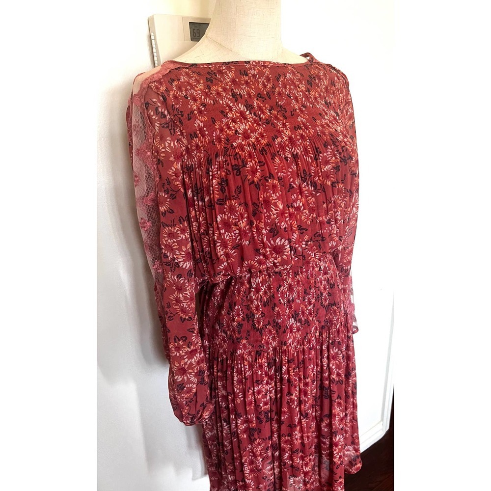 FREE PEOPLE Charlotte Open Waters Floral Boho Pleated Midi Dress - Picture 3 of 16